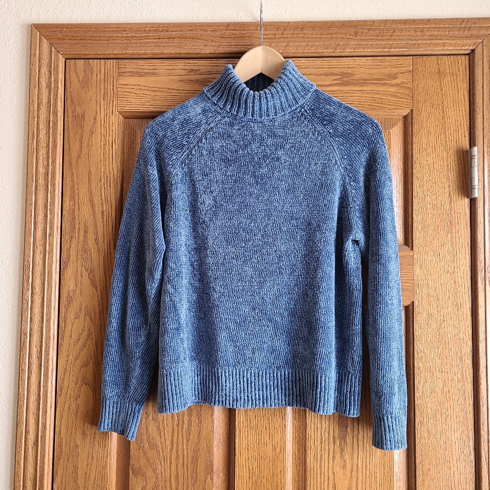 Rafaella Chenille Blue Turtleneck Sweater Sz S